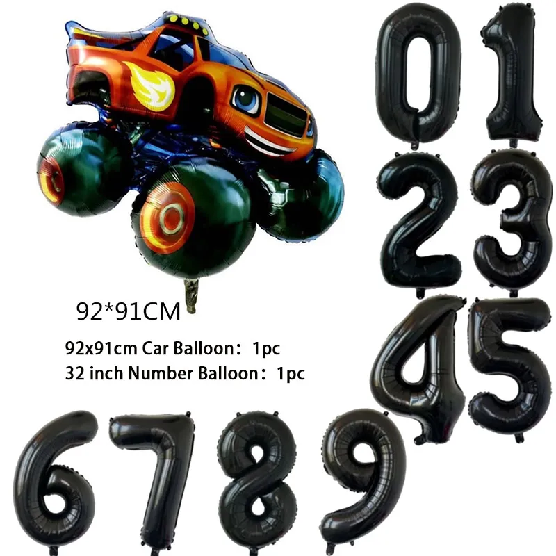 NEW Cartoon Monster Big Wheel Truck Theme Birthday Party Decoration Latex Aluminum Digital Balloon Baby Shower Boy Gift