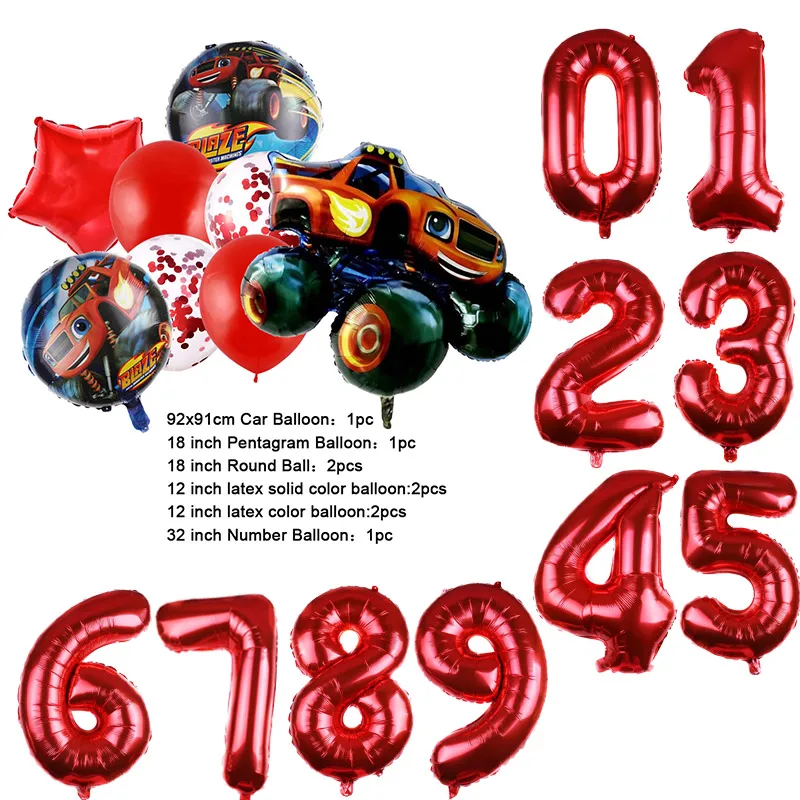 NEW Cartoon Monster Big Wheel Truck Theme Birthday Party Decoration Latex Aluminum Digital Balloon Baby Shower Boy Gift