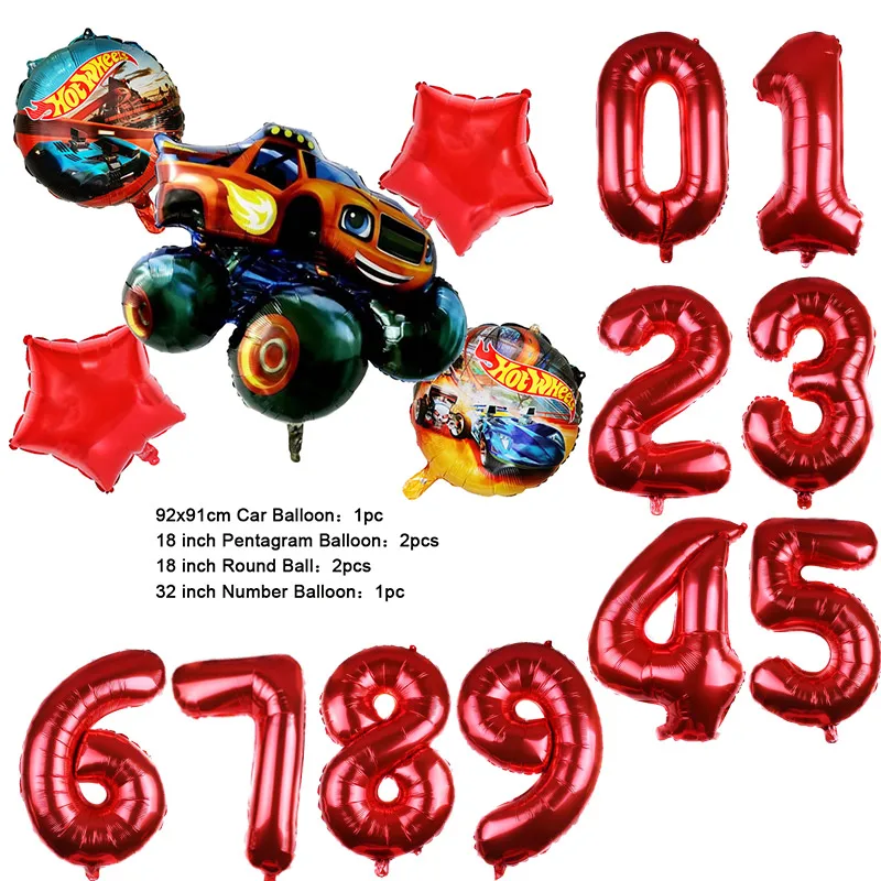 NEW Cartoon Monster Big Wheel Truck Theme Birthday Party Decoration Latex Aluminum Digital Balloon Baby Shower Boy Gift