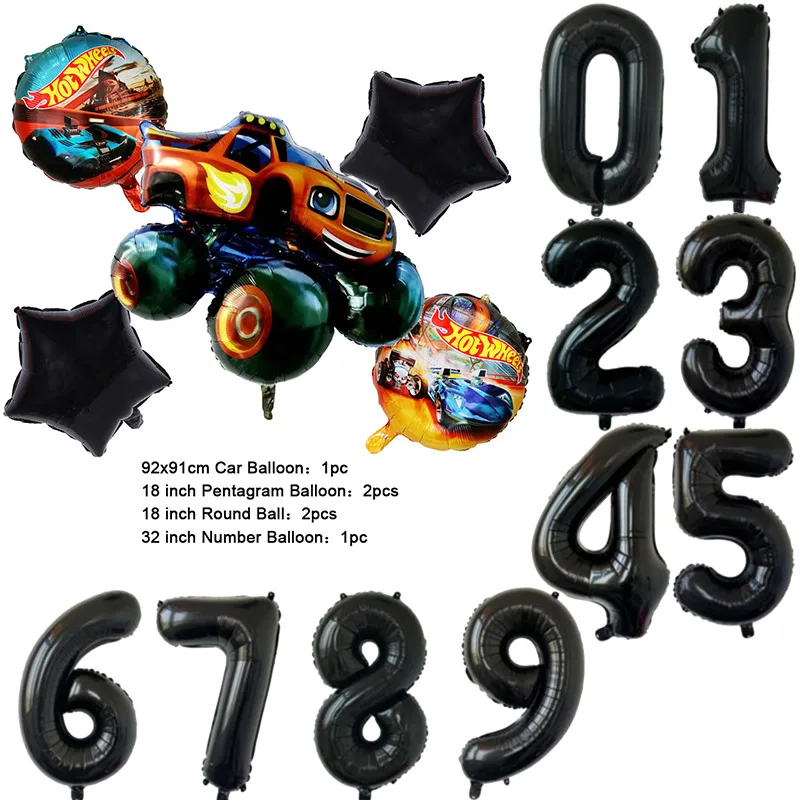 NEW Cartoon Monster Big Wheel Truck Theme Birthday Party Decoration Latex Aluminum Digital Balloon Baby Shower Boy Gift