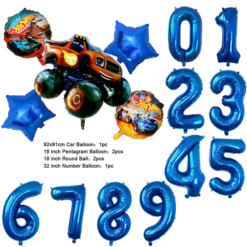 NEW Cartoon Monster Big Wheel Truck Theme Birthday Party Decoration Latex Aluminum Digital Balloon Baby Shower Boy Gift