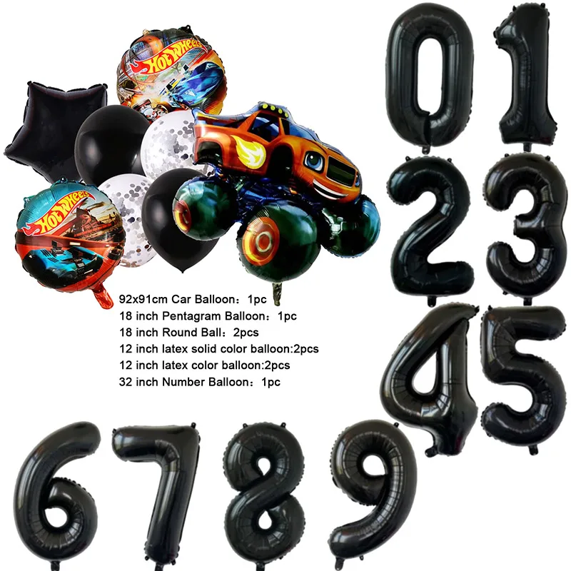 NEW Cartoon Monster Big Wheel Truck Theme Birthday Party Decoration Latex Aluminum Digital Balloon Baby Shower Boy Gift