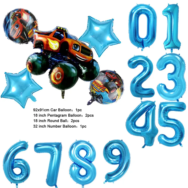 NEW Cartoon Monster Big Wheel Truck Theme Birthday Party Decoration Latex Aluminum Digital Balloon Baby Shower Boy Gift