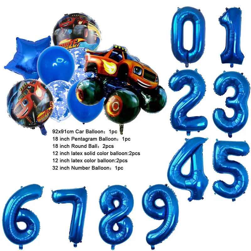 NEW Cartoon Monster Big Wheel Truck Theme Birthday Party Decoration Latex Aluminum Digital Balloon Baby Shower Boy Gift
