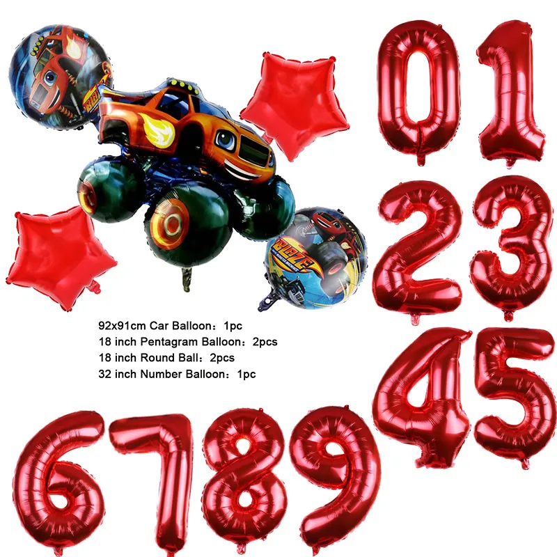 NEW Cartoon Monster Big Wheel Truck Theme Birthday Party Decoration Latex Aluminum Digital Balloon Baby Shower Boy Gift