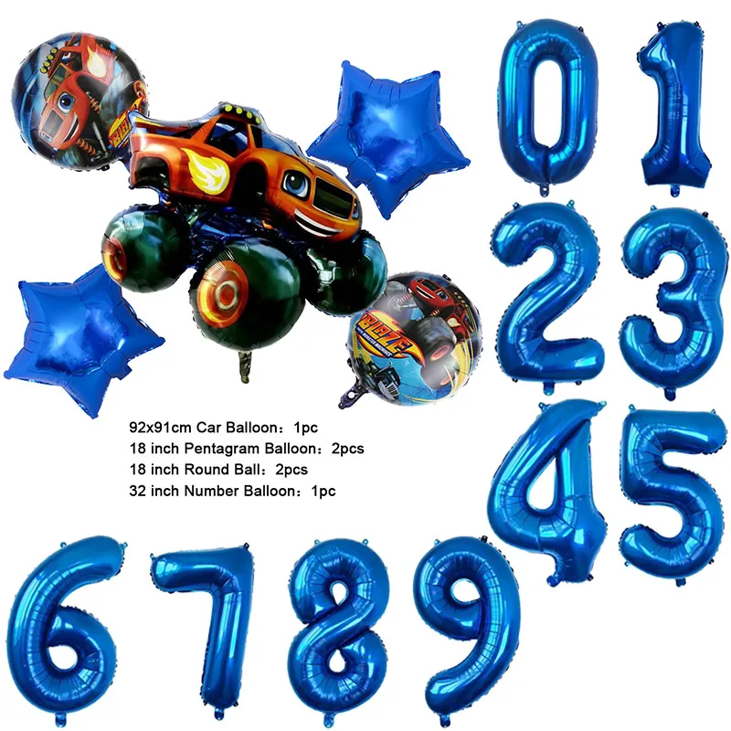 NEW Cartoon Monster Big Wheel Truck Theme Birthday Party Decoration Latex Aluminum Digital Balloon Baby Shower Boy Gift