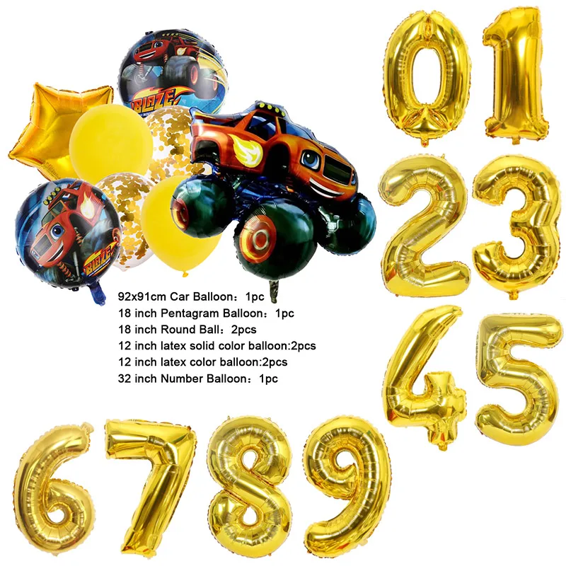 NEW Cartoon Monster Big Wheel Truck Theme Birthday Party Decoration Latex Aluminum Digital Balloon Baby Shower Boy Gift