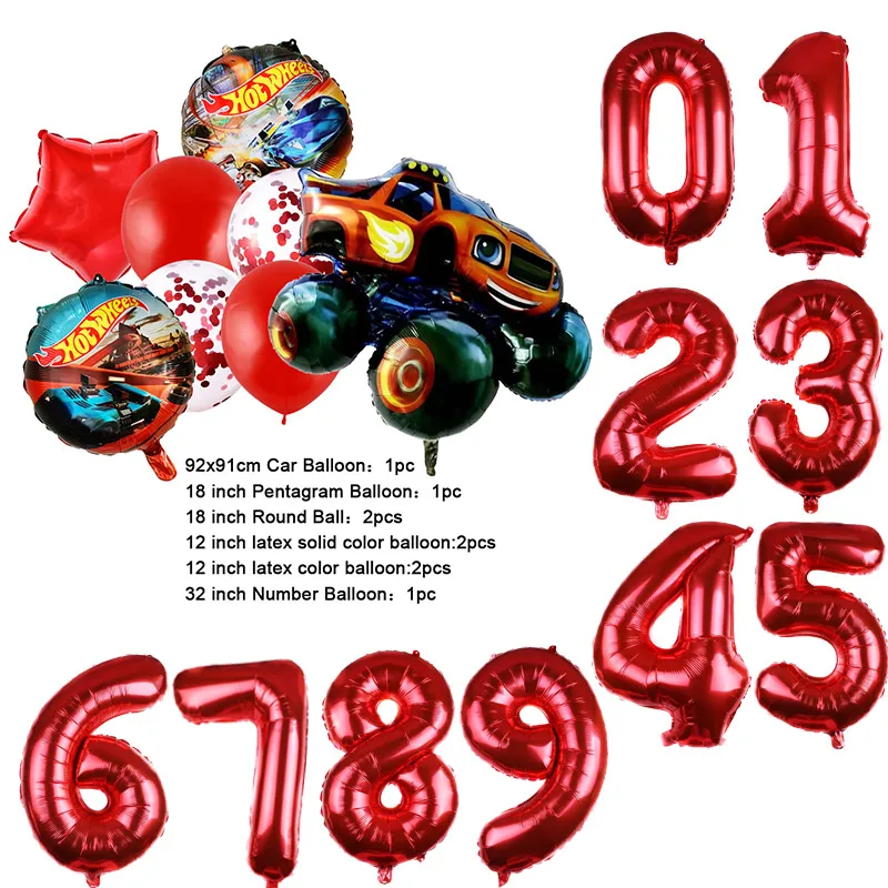 NEW Cartoon Monster Big Wheel Truck Theme Birthday Party Decoration Latex Aluminum Digital Balloon Baby Shower Boy Gift