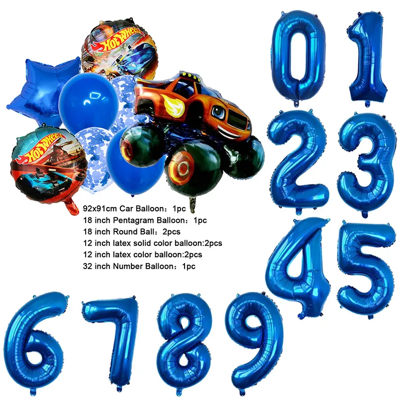 NEW Cartoon Monster Big Wheel Truck Theme Birthday Party Decoration Latex Aluminum Digital Balloon Baby Shower Boy Gift