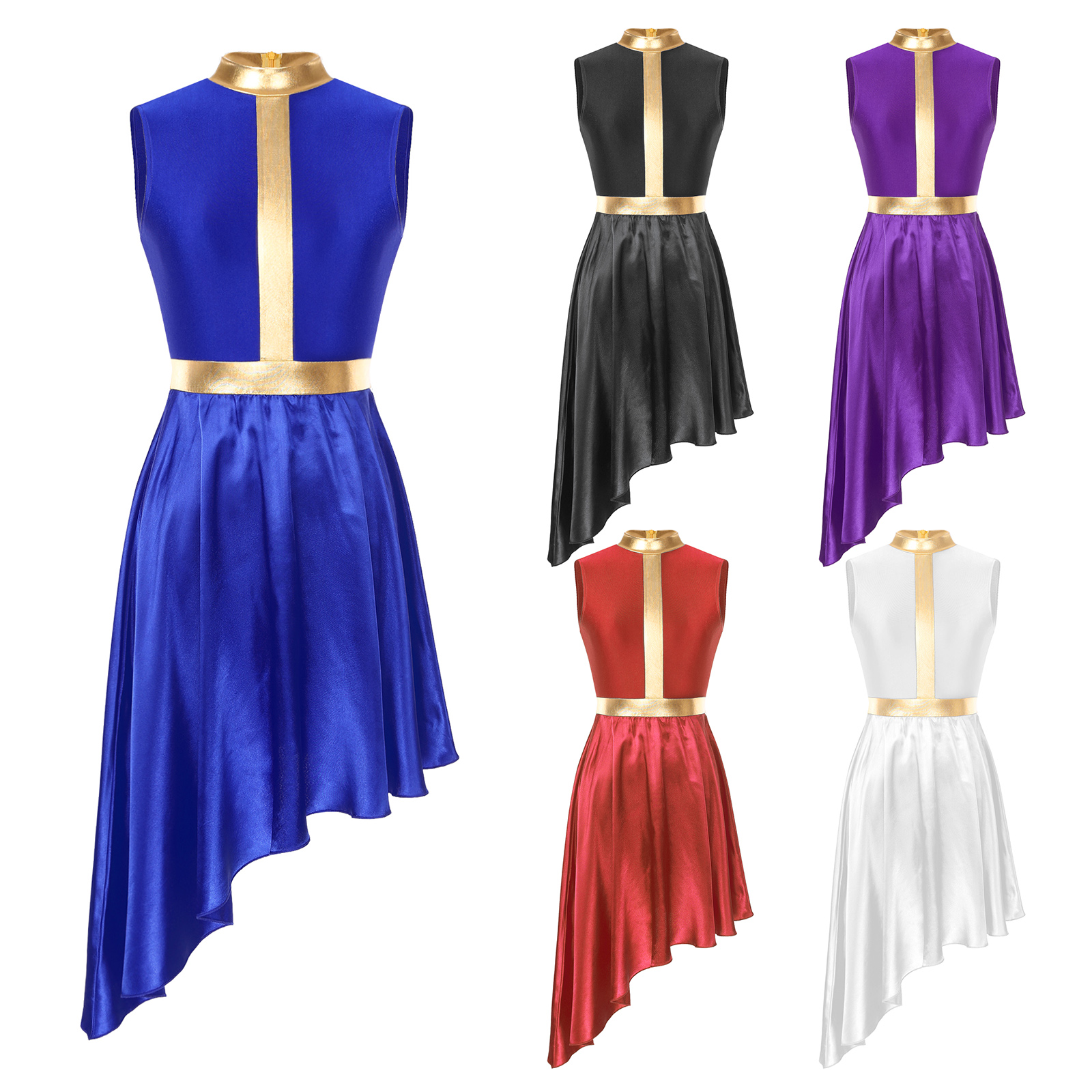 Womens Lyrical Dance Dress Modern Contemporary Ballet Costume Sleeveless Mesh Tulle High Low Skirt Praise Liturgic Dancewear