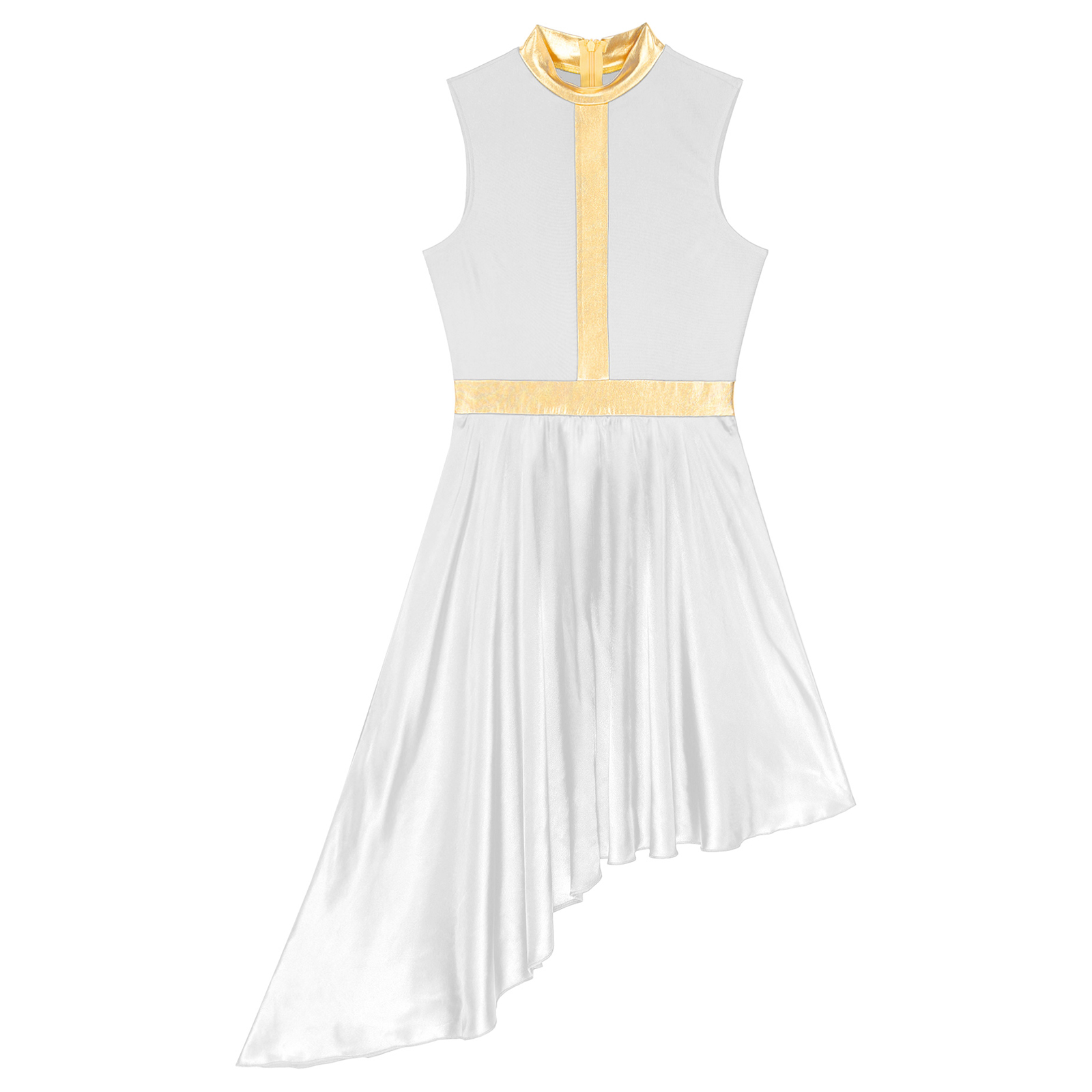 Womens Lyrical Dance Dress Modern Contemporary Ballet Costume Sleeveless Mesh Tulle High Low Skirt Praise Liturgic Dancewear