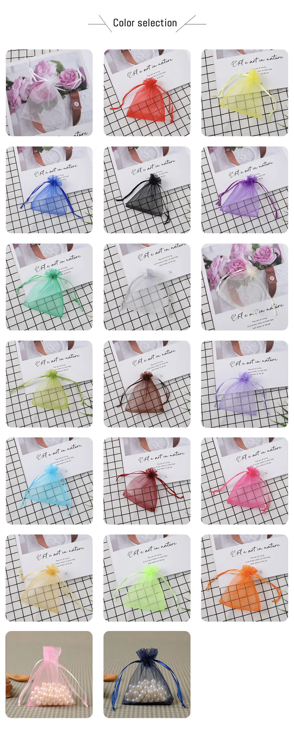 100Pcs/lot 7x9 9x12 10x15 13x18CM Organza Bags Jewelry Bag Wedding Party Decoration Drawable Bags Gift Pouches Jewelry Packaging