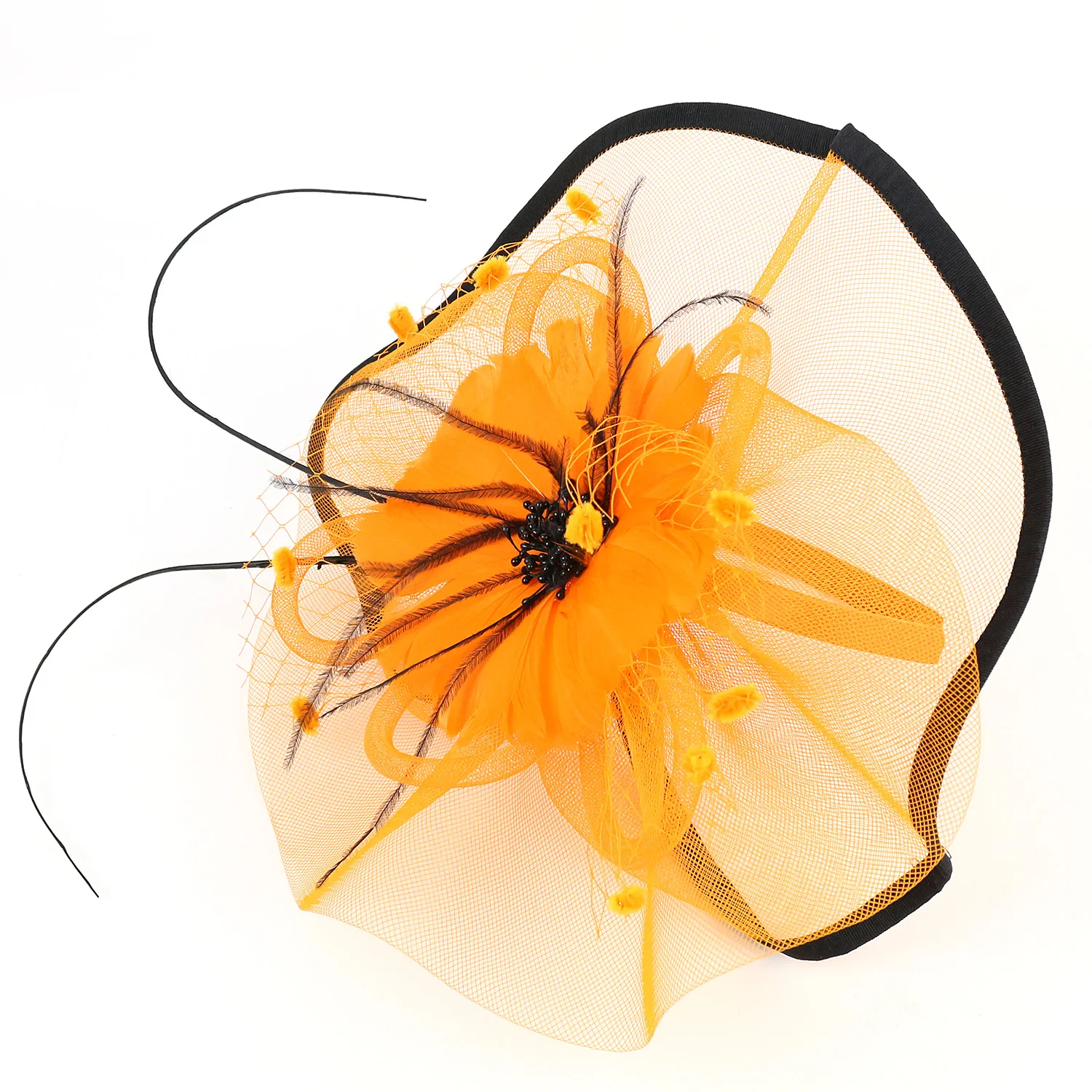 Women Girl Fascinator Hat Alice Headband Hairpin Mesh Hat Feather Cocktail Wedding Kentucky Derby Tea Party Hat Headwear