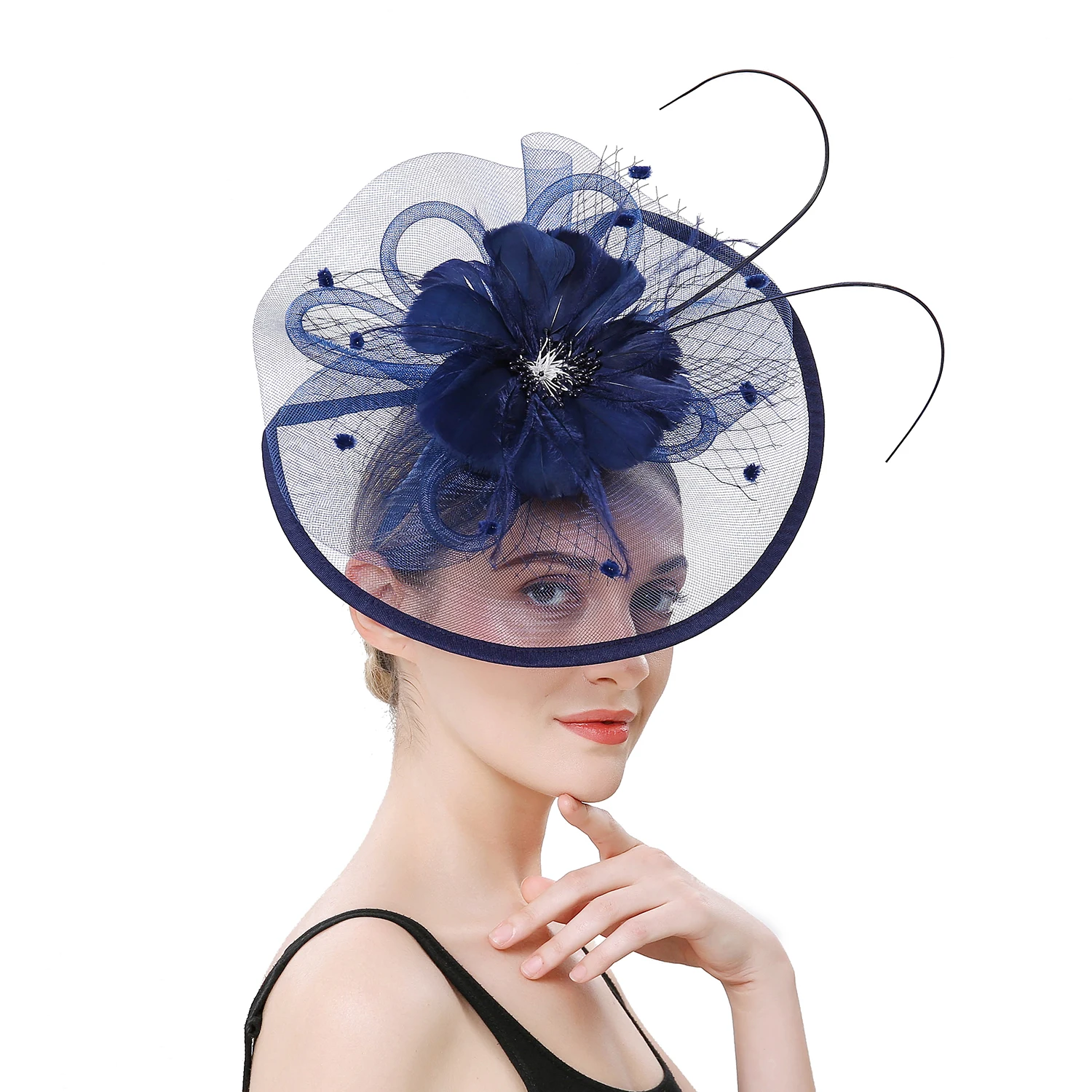 Women Girl Fascinator Hat Alice Headband Hairpin Mesh Hat Feather Cocktail Wedding Kentucky Derby Tea Party Hat Headwear