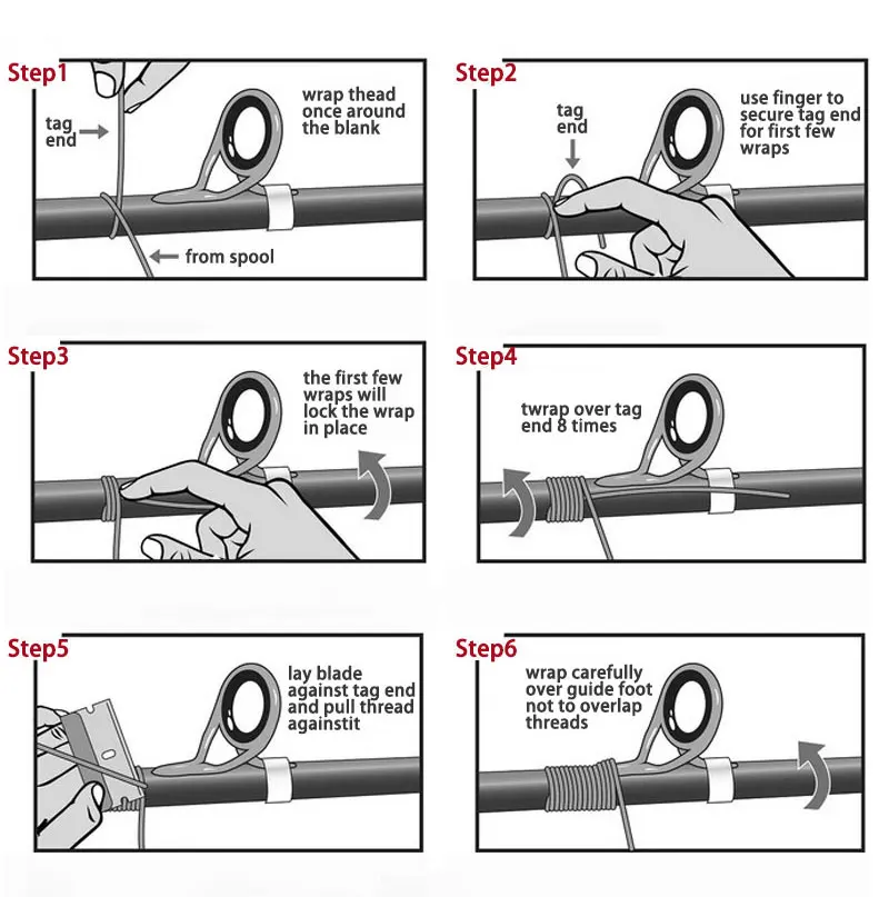 TN11 6PCS Mixed Size Stainless Steel Fishing Rod Guide Repair Kit Guides Eyes Sets Ceramic Ring Fishing Rod Building Repair Kit