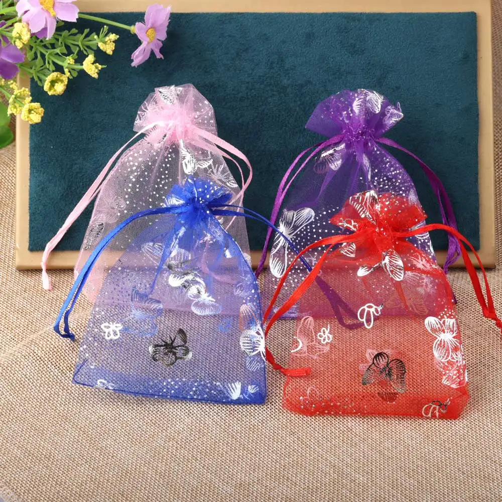 25/50/100pcs/lot Organza Gift Bag Sliver Color Butterfly Gifts Pouches For Wedding Party Candy Bag  Jewelry Packing Wholesale