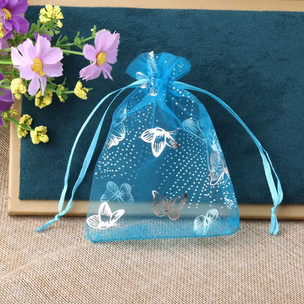 25/50/100pcs/lot Organza Gift Bag Sliver Color Butterfly Gifts Pouches For Wedding Party Candy Bag  Jewelry Packing Wholesale