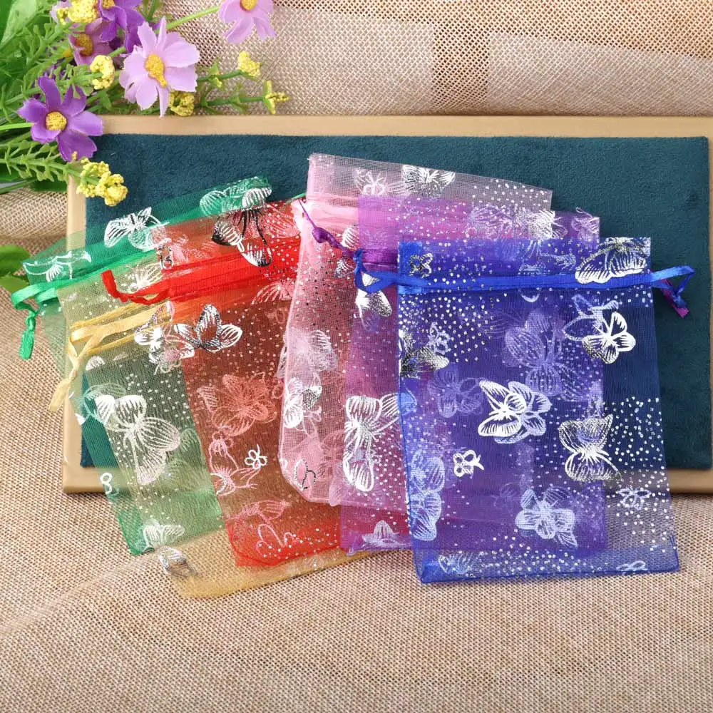 25/50/100pcs/lot Organza Gift Bag Sliver Color Butterfly Gifts Pouches For Wedding Party Candy Bag  Jewelry Packing Wholesale
