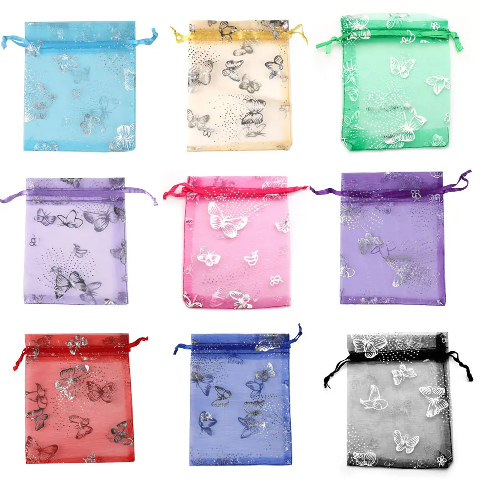 25/50/100pcs/lot Organza Gift Bag Sliver Color Butterfly Gifts Pouches For Wedding Party Candy Bag  Jewelry Packing Wholesale