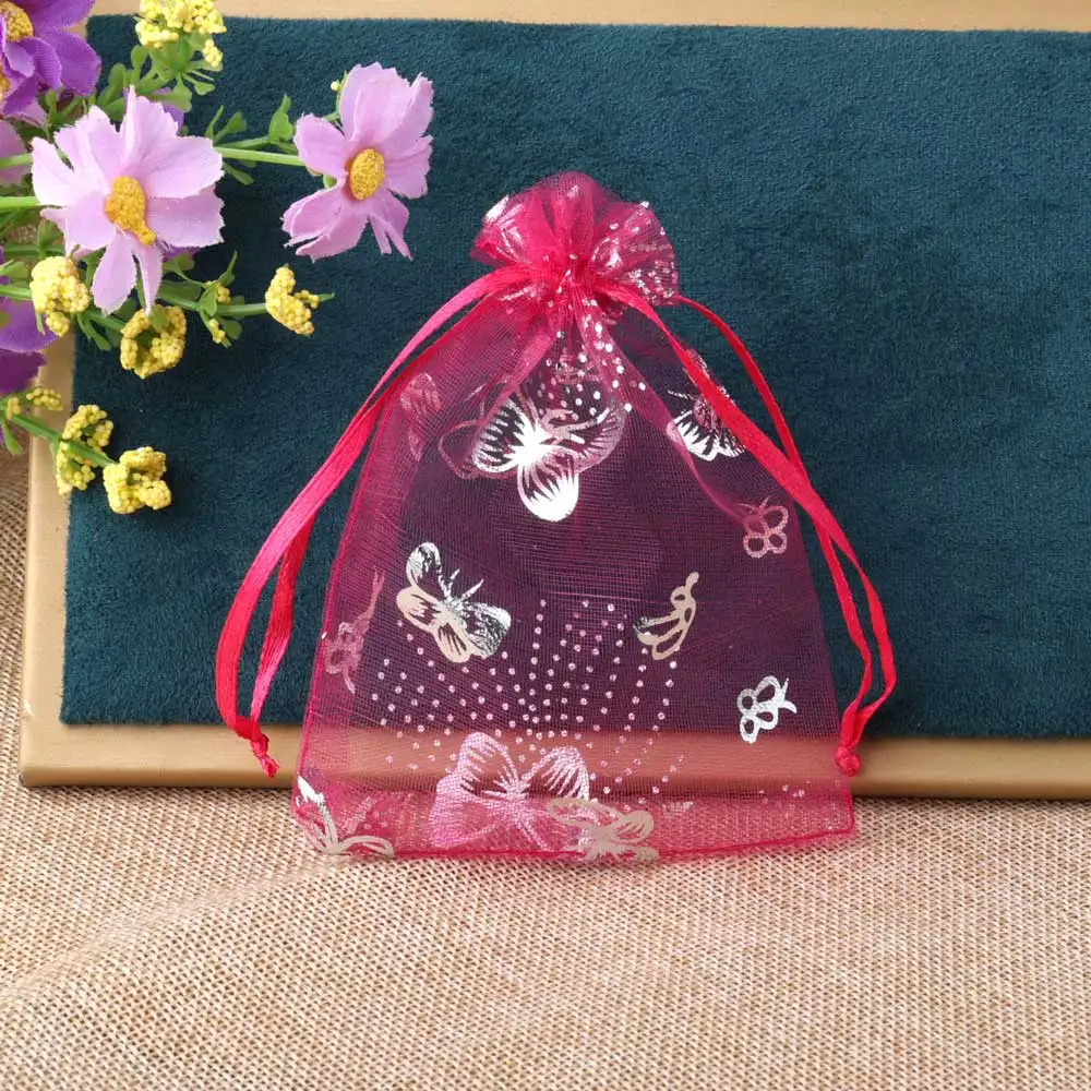 25/50/100pcs/lot Organza Gift Bag Sliver Color Butterfly Gifts Pouches For Wedding Party Candy Bag  Jewelry Packing Wholesale