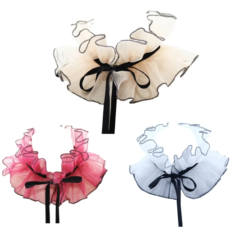 Women Vintage Mesh Neck Ruff Detachable Tulle Ruffle Collar Renaissance Victorian Halloween Cosplay Costume Accessories Clown