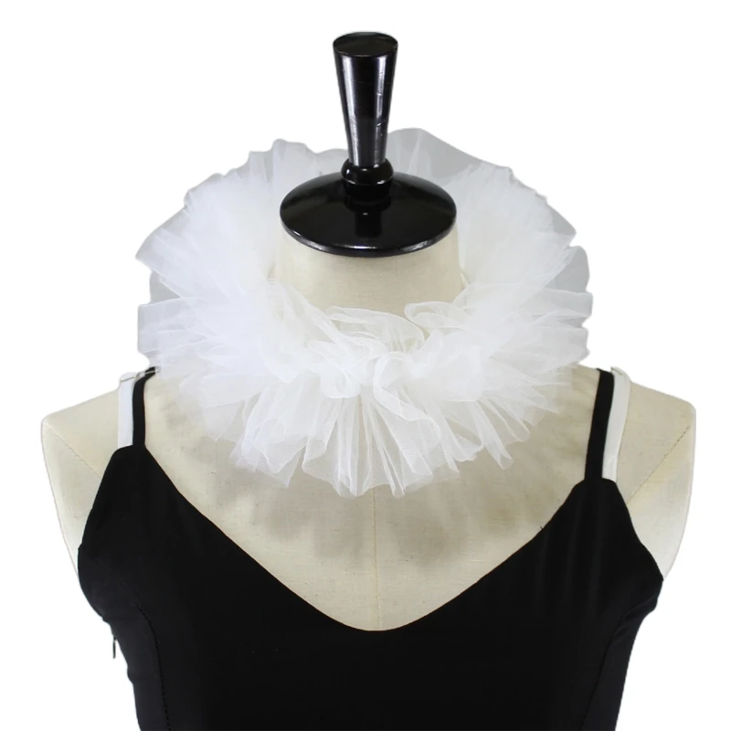 Women Vintage Mesh Neck Ruff Detachable Tulle Ruffle Collar Renaissance Victorian Halloween Cosplay Costume Accessories Clown