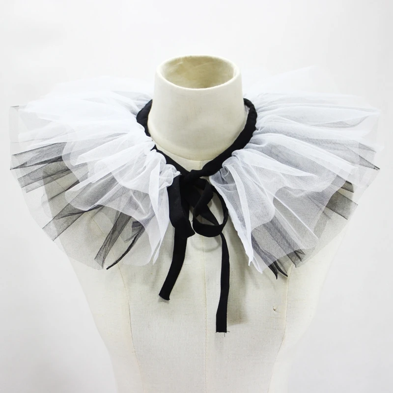 Women Vintage Mesh Neck Ruff Detachable Tulle Ruffle Collar Renaissance Victorian Halloween Cosplay Costume Accessories Clown
