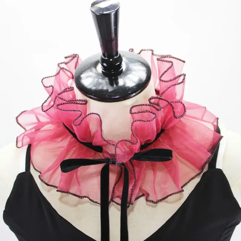 Women Vintage Mesh Neck Ruff Detachable Tulle Ruffle Collar Renaissance Victorian Halloween Cosplay Costume Accessories Clown
