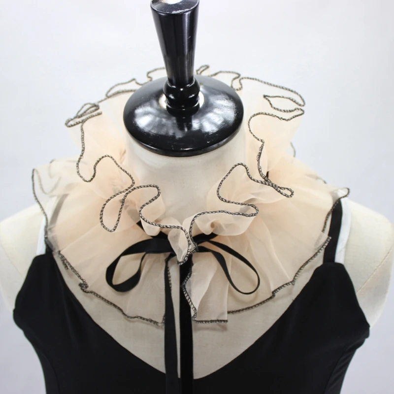 Women Vintage Mesh Neck Ruff Detachable Tulle Ruffle Collar Renaissance Victorian Halloween Cosplay Costume Accessories Clown