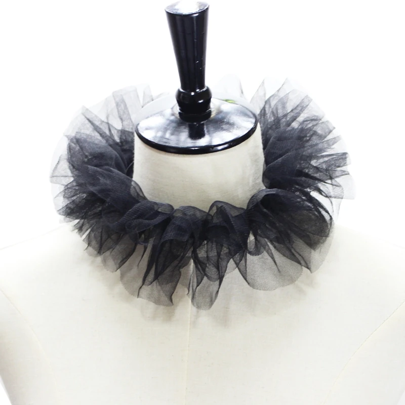 Women Vintage Mesh Neck Ruff Detachable Tulle Ruffle Collar Renaissance Victorian Halloween Cosplay Costume Accessories Clown