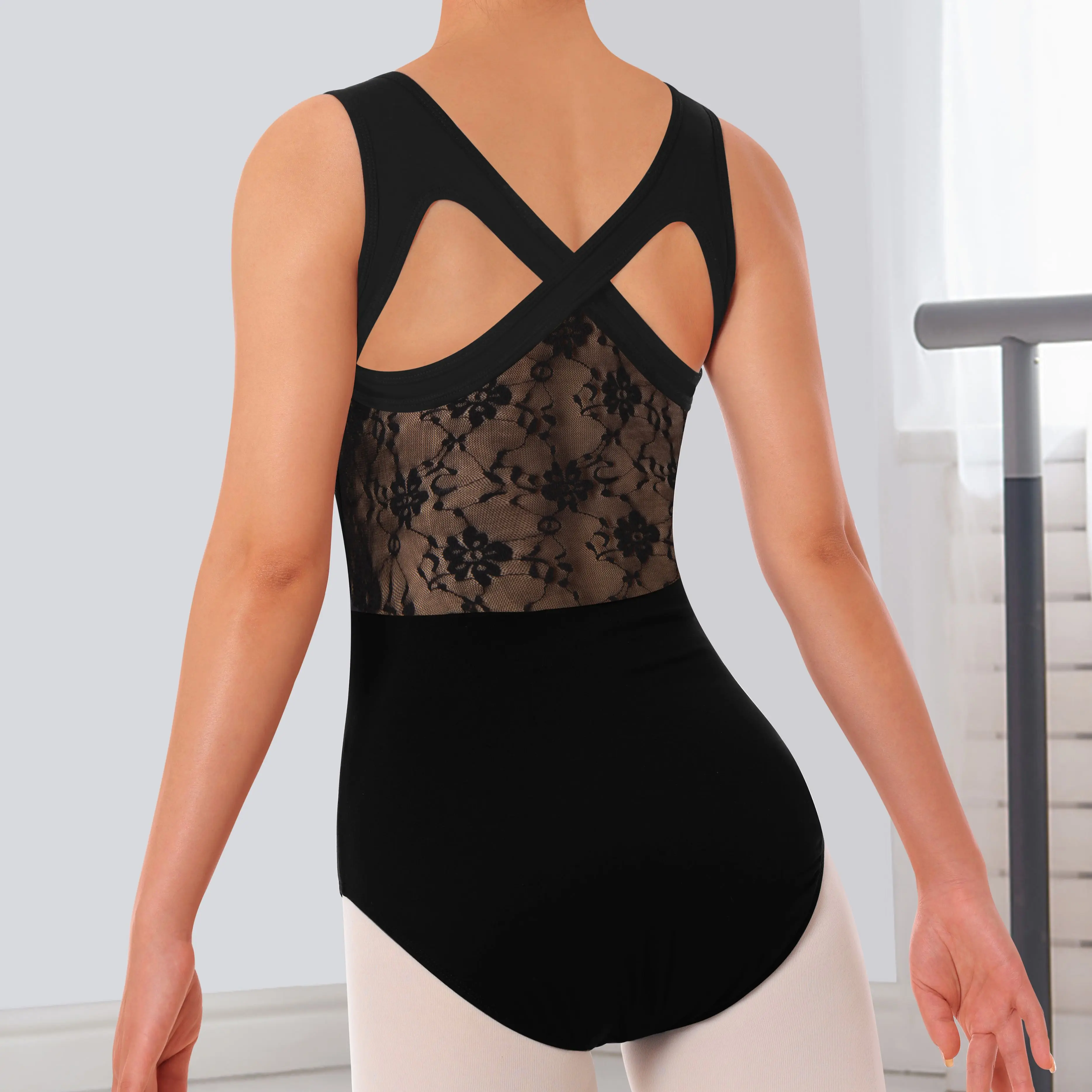 Women Lace Leotard for Dance Ballet Tank Crisscross Back, Ballerina Gymnastics Dancewear