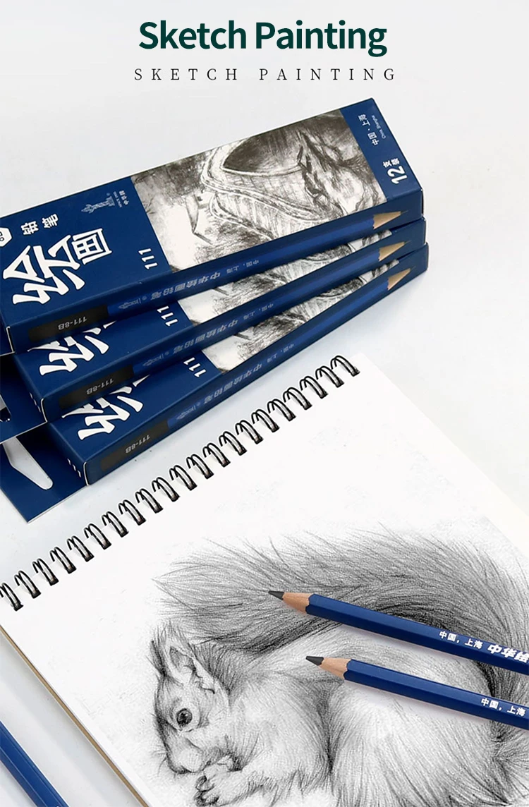 Black Sketch Pencil Professional Wood Drawing Pencil H/2H/3H/4H/5H/6H/HB 2/3/4/5/6/8/10/12B Art Stationery Supplies 12Pcs