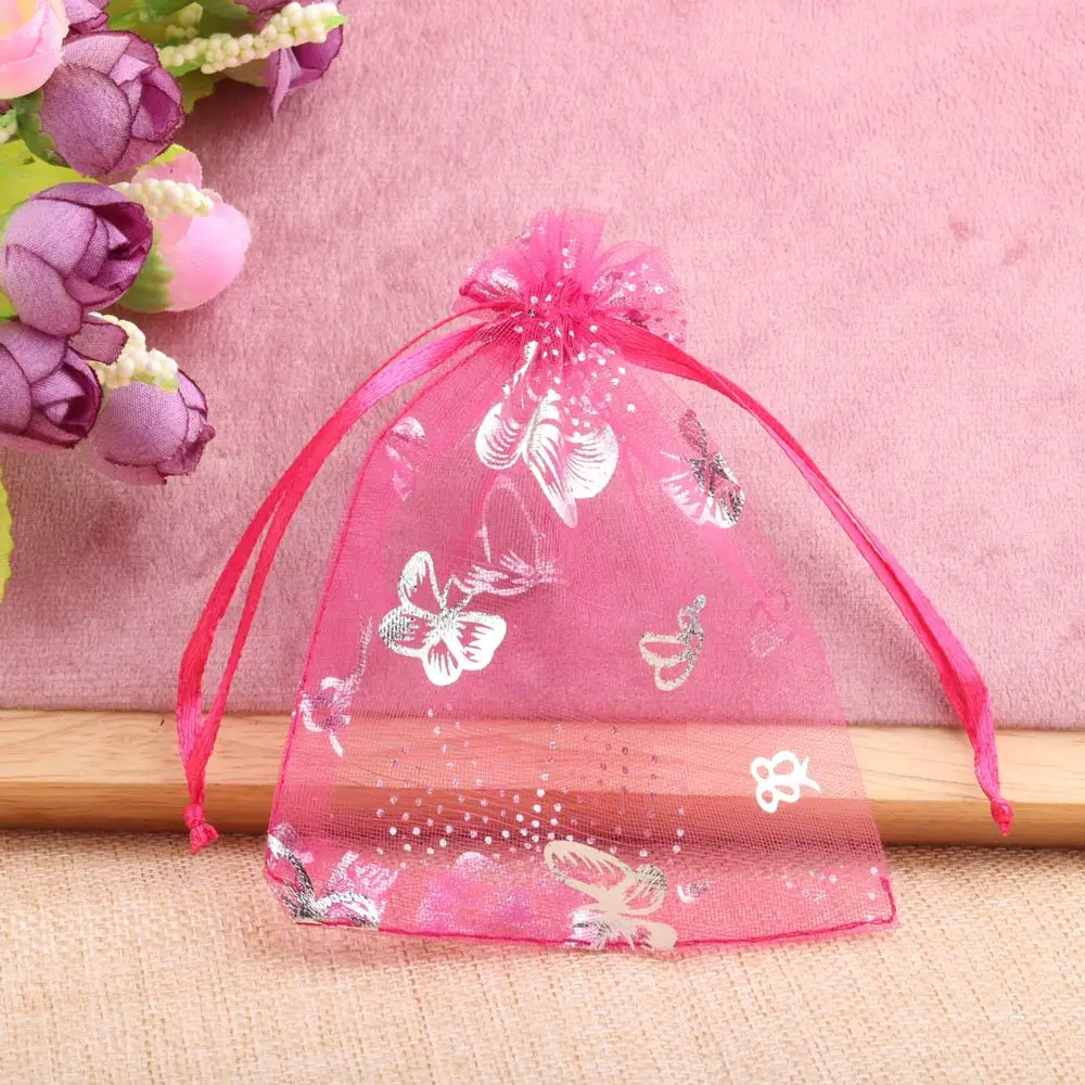 25/50pcs 12 Colors Butterfly Organza Gift Bags 7x9cm 9x12cm 13x18cm Jewelry Bags Candy Packaging Bags Drawstring Pouch
