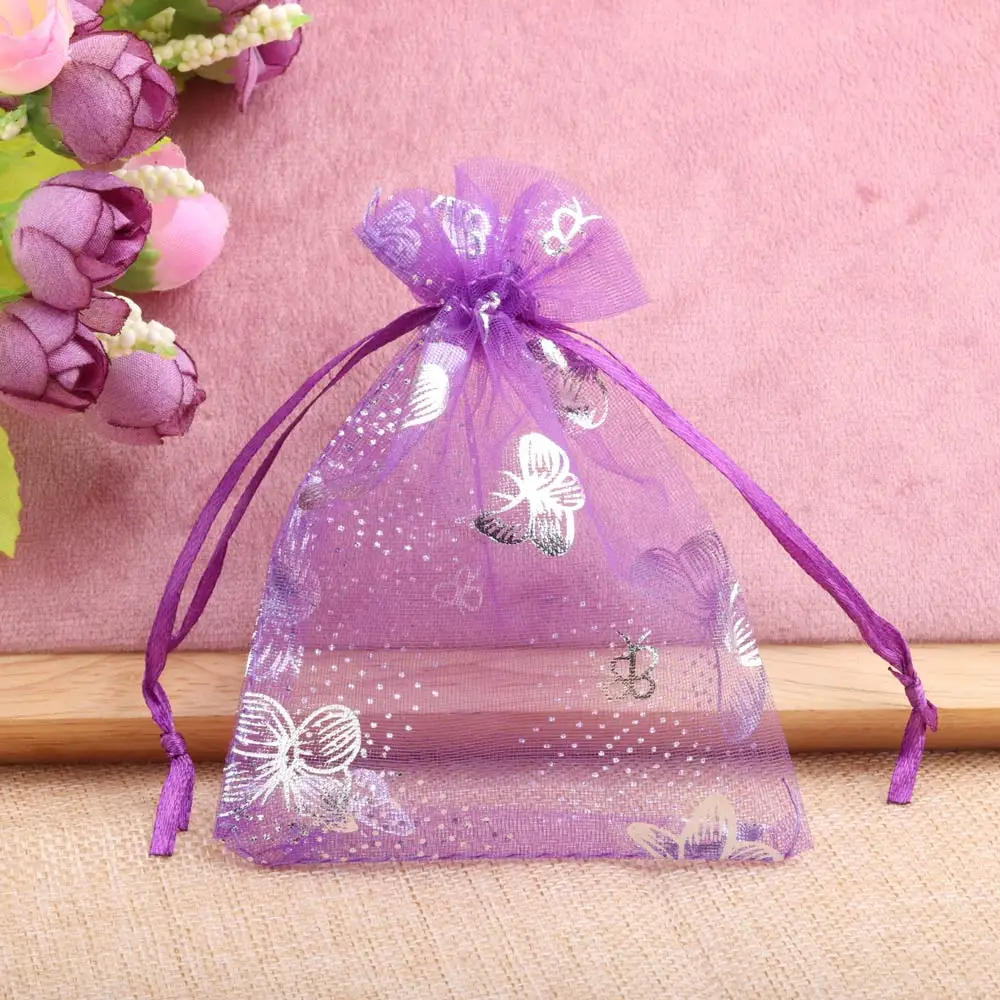 25/50pcs 12 Colors Butterfly Organza Gift Bags 7x9cm 9x12cm 13x18cm Jewelry Bags Candy Packaging Bags Drawstring Pouch