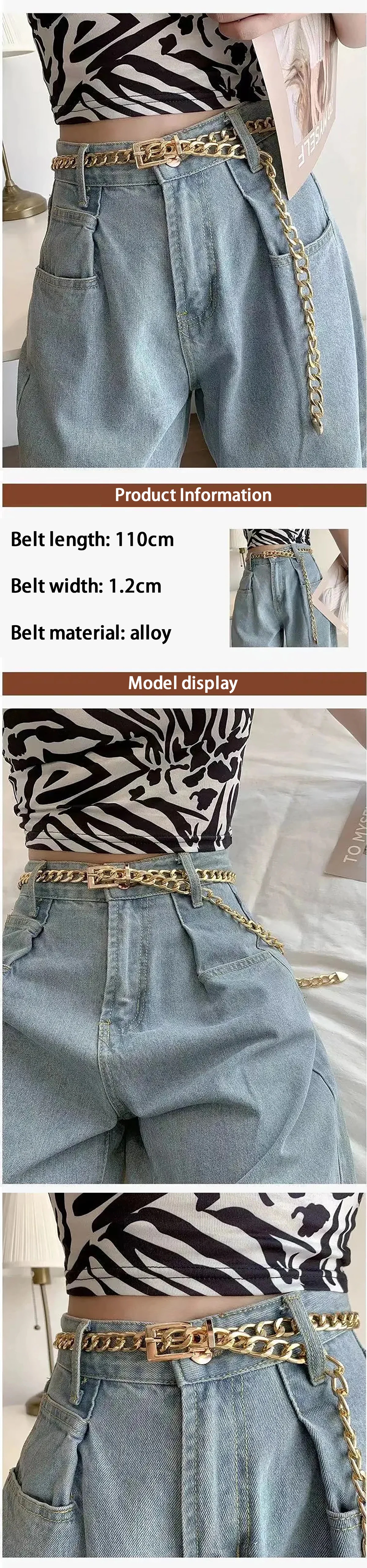 Women's Belt Fashion Metal Waist Chain Street Hip Hop Punk Denim Men's Belt