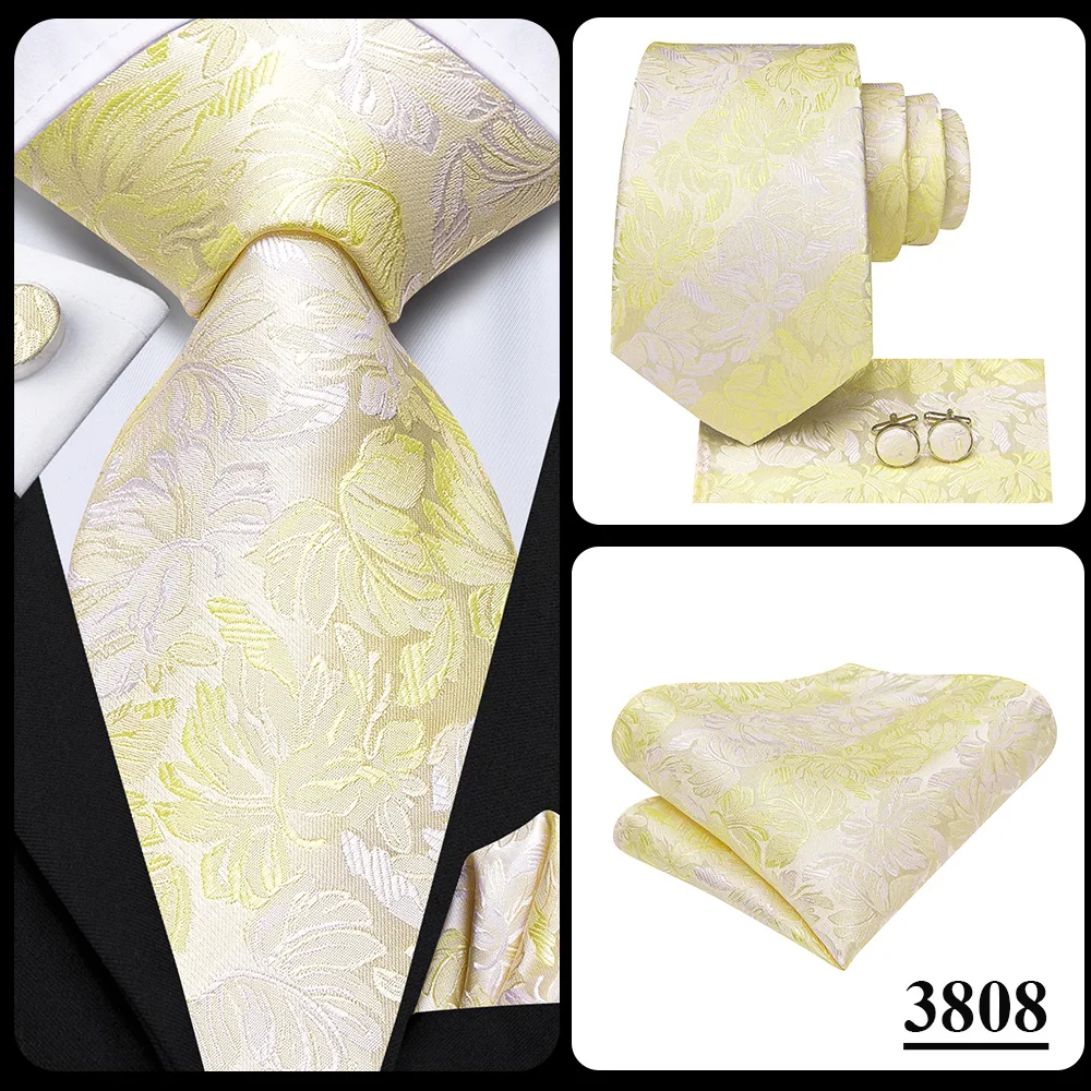 Champagne Floral Paisley Elegant Tie For Men Groom Wedding Yellow Gray Men Necktie Hankerchief Cufflink Accessory Wholesale silk