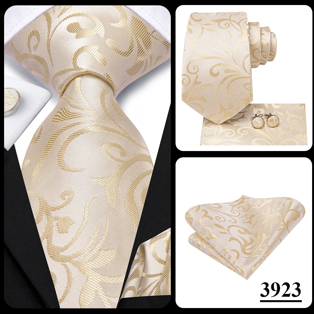Champagne Floral Paisley Elegant Tie For Men Groom Wedding Yellow Gray Men Necktie Hankerchief Cufflink Accessory Wholesale silk