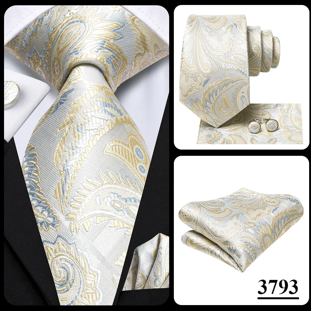 Champagne Floral Paisley Elegant Tie For Men Groom Wedding Yellow Gray Men Necktie Hankerchief Cufflink Accessory Wholesale silk