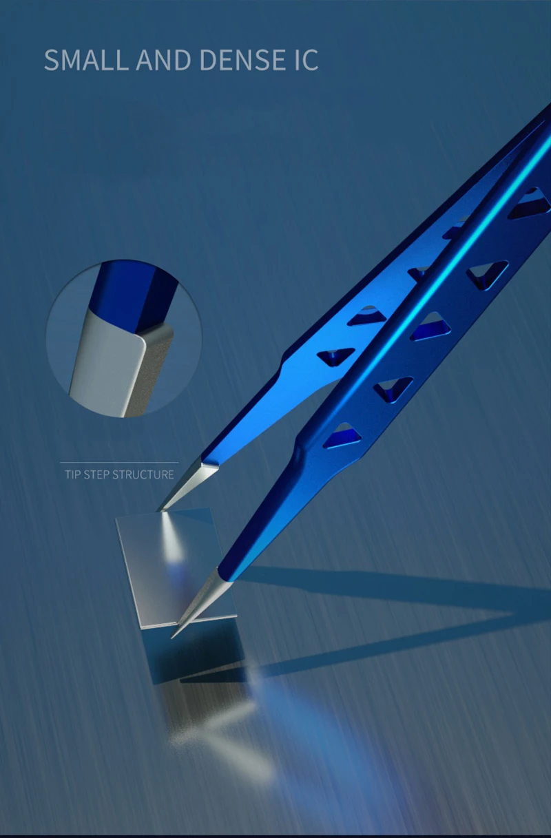 MECHANIC Aac-14 Precision Tweezers 8 Hollows Heat-Dissipating Non-Magnetic Long Tweezers Electronic IC Chip Phone Repair Tools