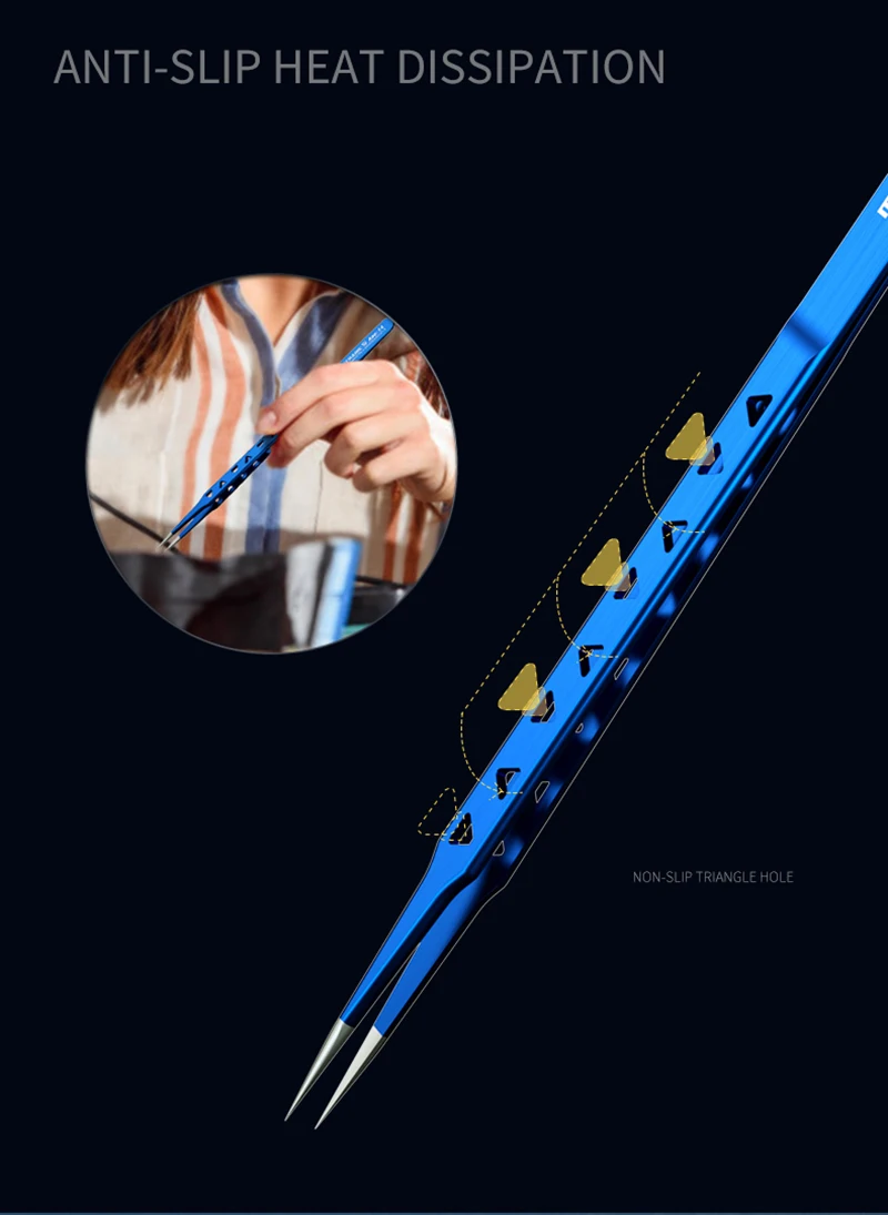 MECHANIC Aac-14 Precision Tweezers 8 Hollows Heat-Dissipating Non-Magnetic Long Tweezers Electronic IC Chip Phone Repair Tools