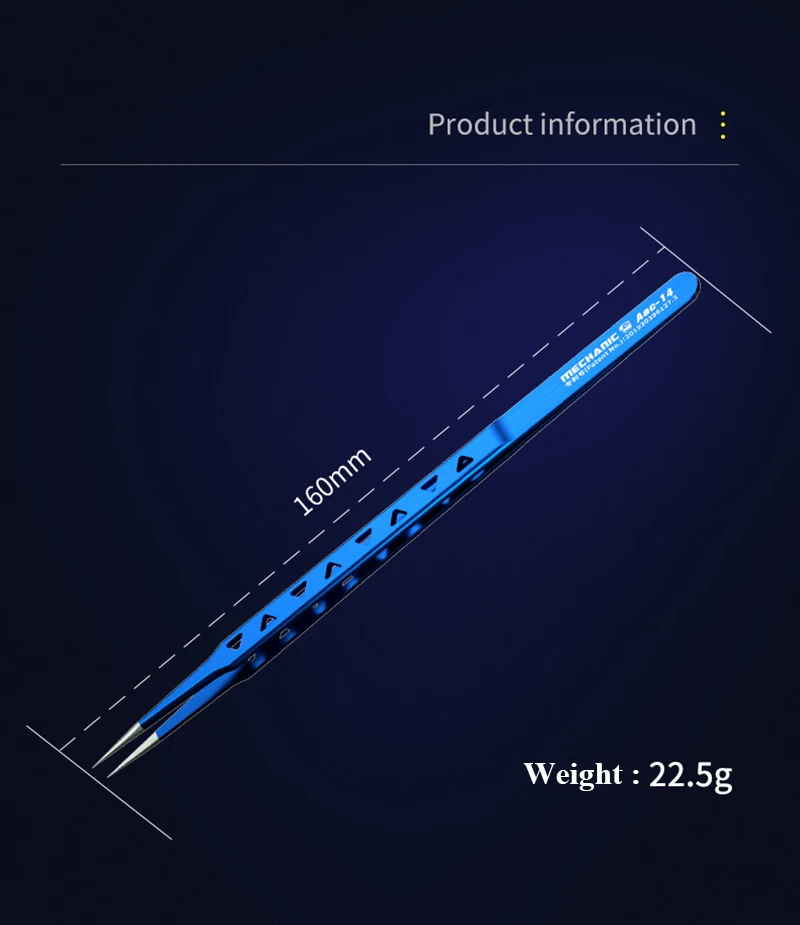 MECHANIC Aac-14 Precision Tweezers 8 Hollows Heat-Dissipating Non-Magnetic Long Tweezers Electronic IC Chip Phone Repair Tools