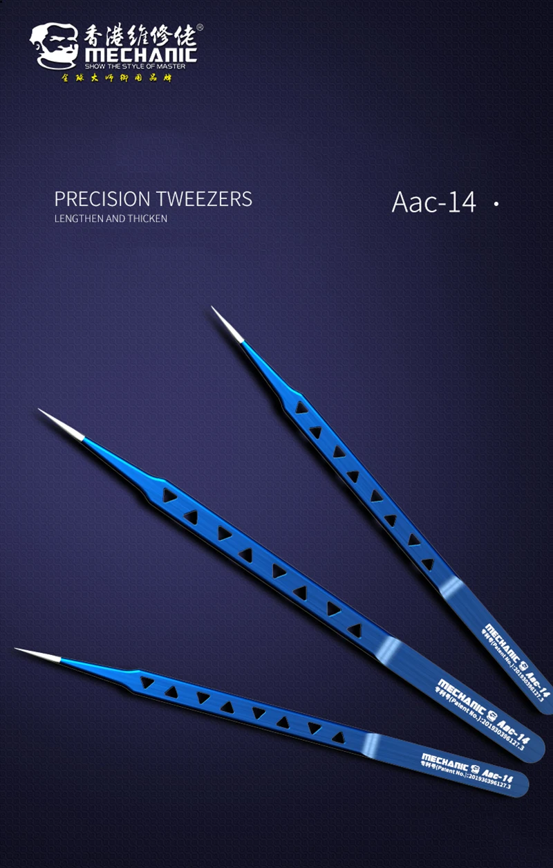MECHANIC Aac-14 Precision Tweezers 8 Hollows Heat-Dissipating Non-Magnetic Long Tweezers Electronic IC Chip Phone Repair Tools