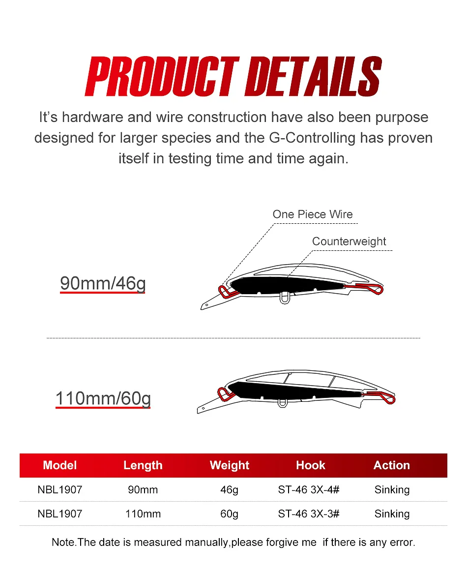 NOEBY Heavy Minnow Lure 90mm 46g 110mm 60g Sinking Hard Bait Saltwater Artificial Fishing Lure Long Casting