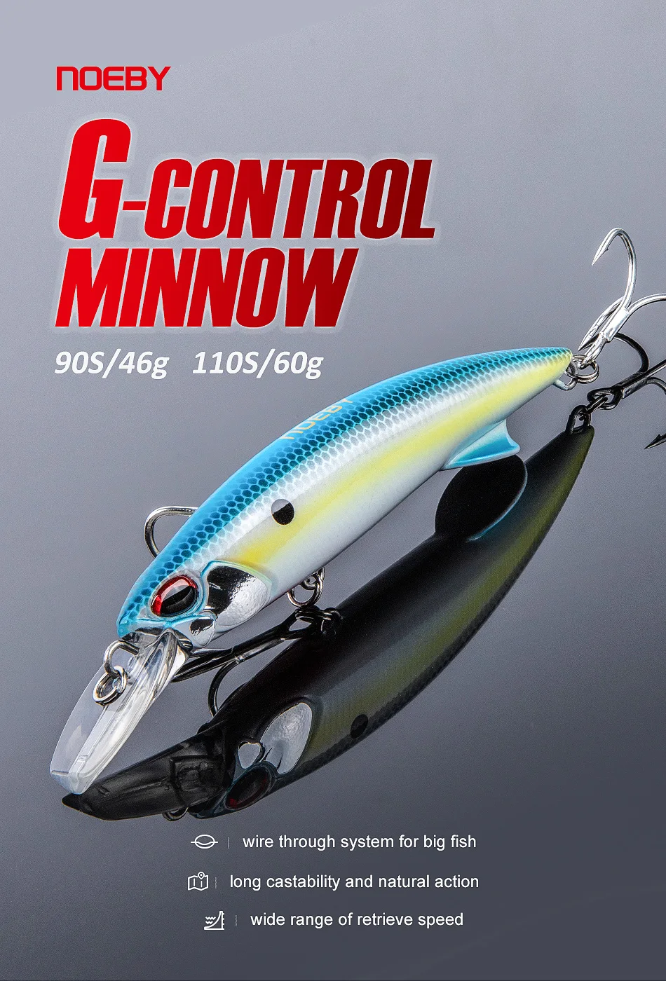 NOEBY Heavy Minnow Lure 90mm 46g 110mm 60g Sinking Hard Bait Saltwater Artificial Fishing Lure Long Casting