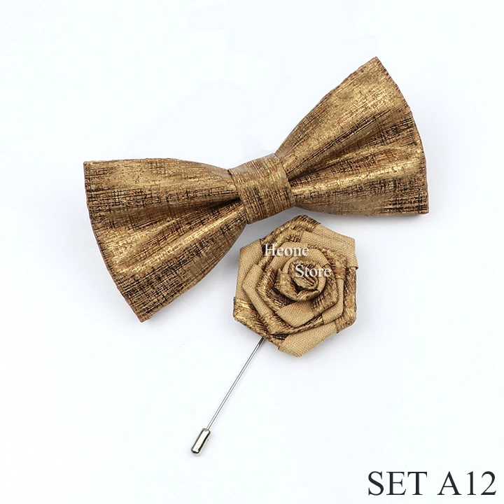 New Cork Wood Bow Tie Set Men's Novelty Handmade Floral Solid Color Bowtie Brooch For Groom Wedding Party Retro Suit Accessories
