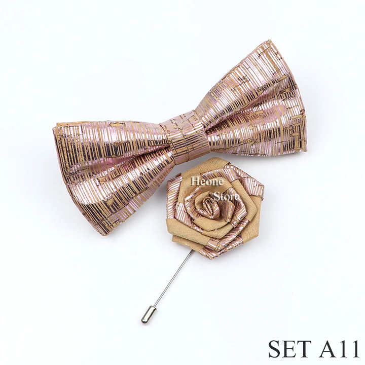 New Cork Wood Bow Tie Set Men's Novelty Handmade Floral Solid Color Bowtie Brooch For Groom Wedding Party Retro Suit Accessories