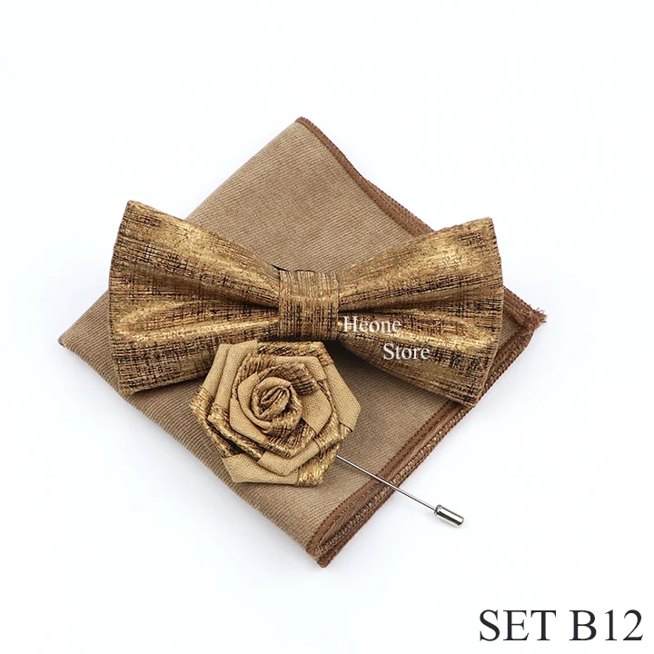 New Cork Wood Bow Tie Set Men's Novelty Handmade Floral Solid Color Bowtie Brooch For Groom Wedding Party Retro Suit Accessories