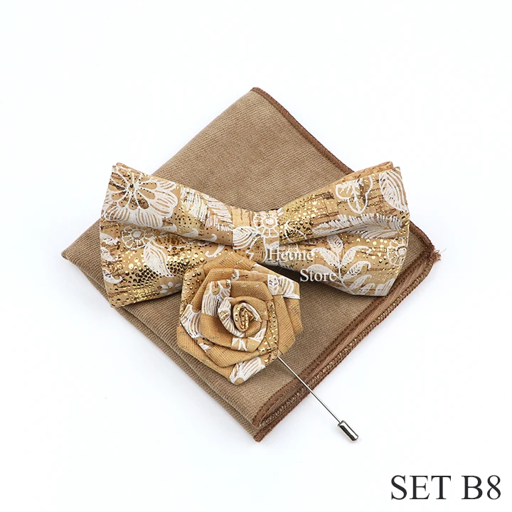 New Cork Wood Bow Tie Set Men's Novelty Handmade Floral Solid Color Bowtie Brooch For Groom Wedding Party Retro Suit Accessories