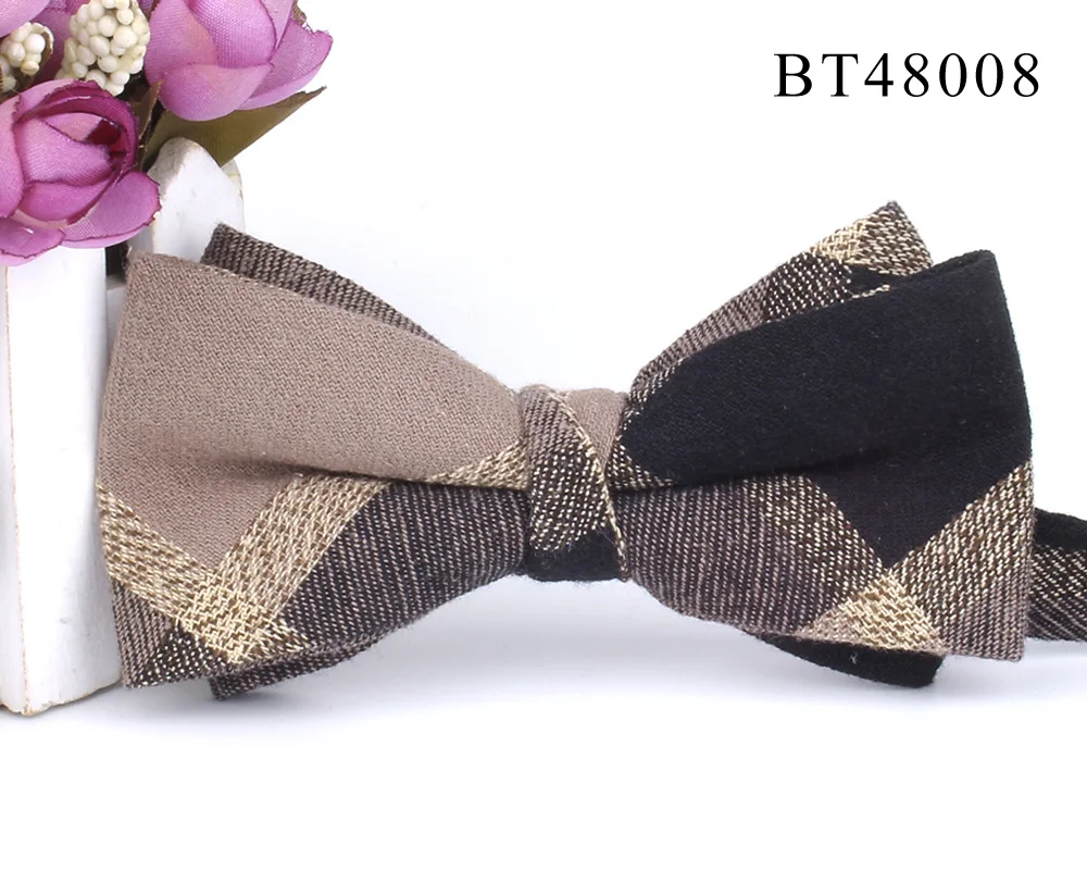 Cotton Bowtie For Groom Fashion Striped Bow tie For Men Women Beige Brown Bow knot Adult Plaid Bow Ties Cravat Groomsmen Bowties