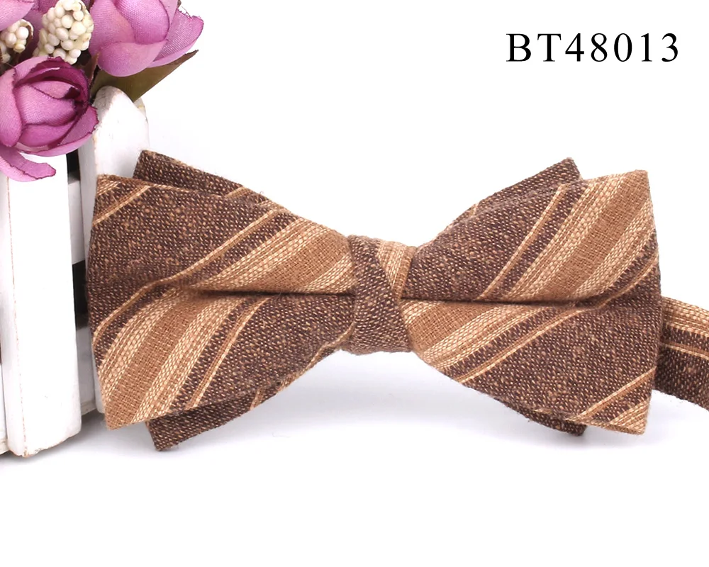Cotton Bowtie For Groom Fashion Striped Bow tie For Men Women Beige Brown Bow knot Adult Plaid Bow Ties Cravat Groomsmen Bowties